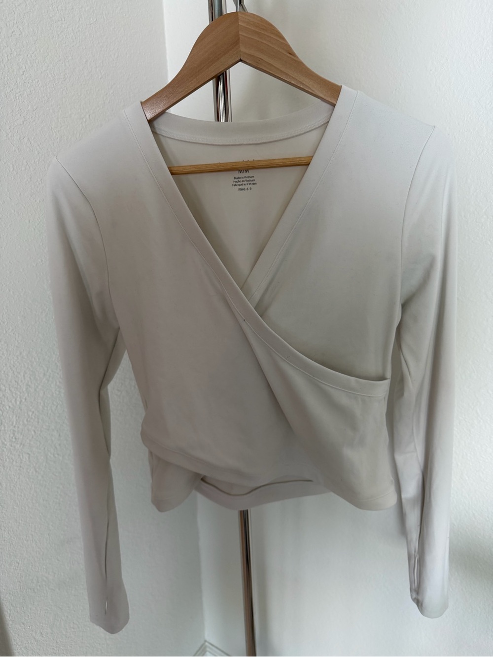 Women’s Light Cream Wrap-Front Long Sleeve Top yoga